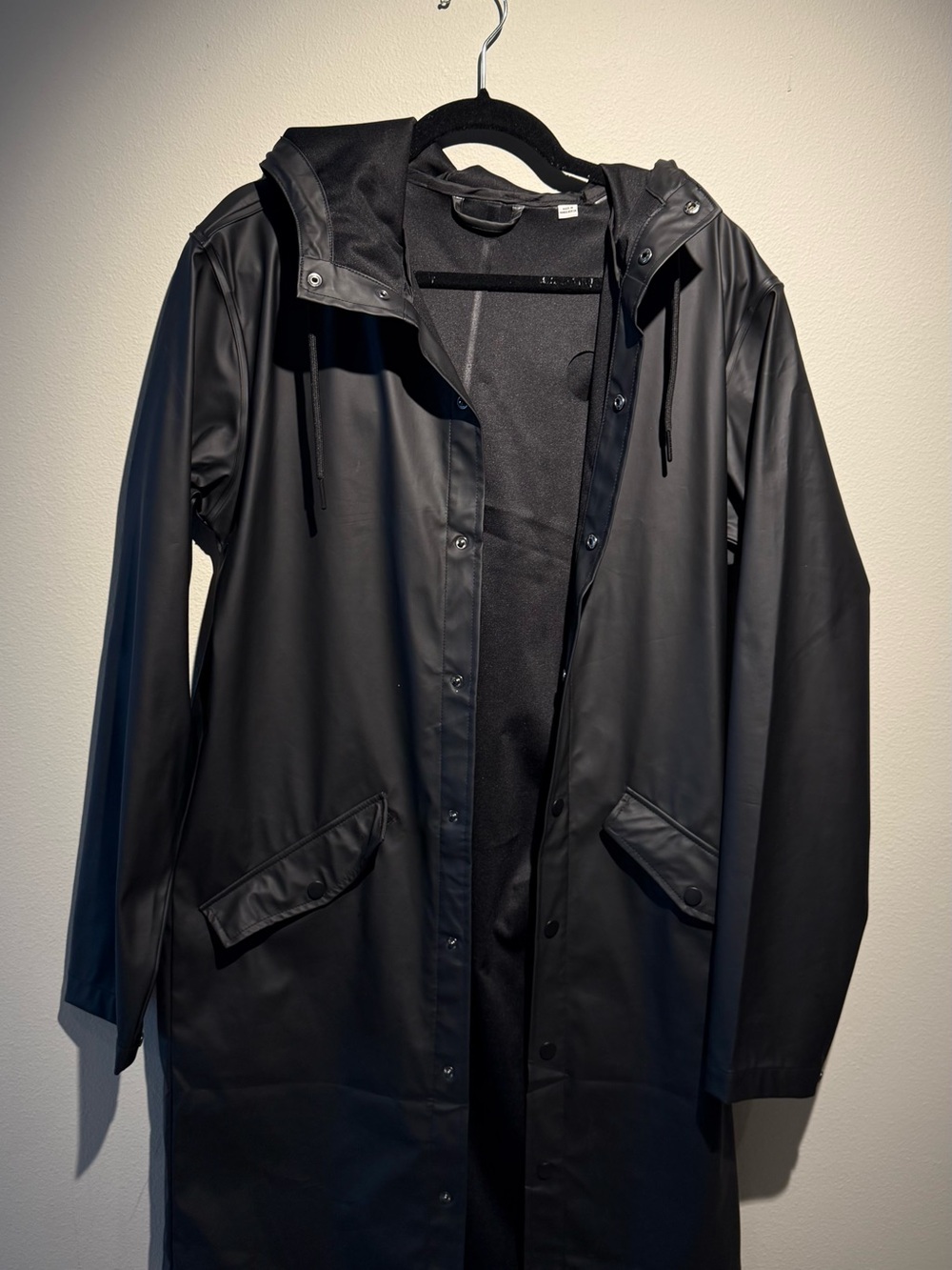 Jack & Jones Black Hooded Raincoat with Front Flap Pockets